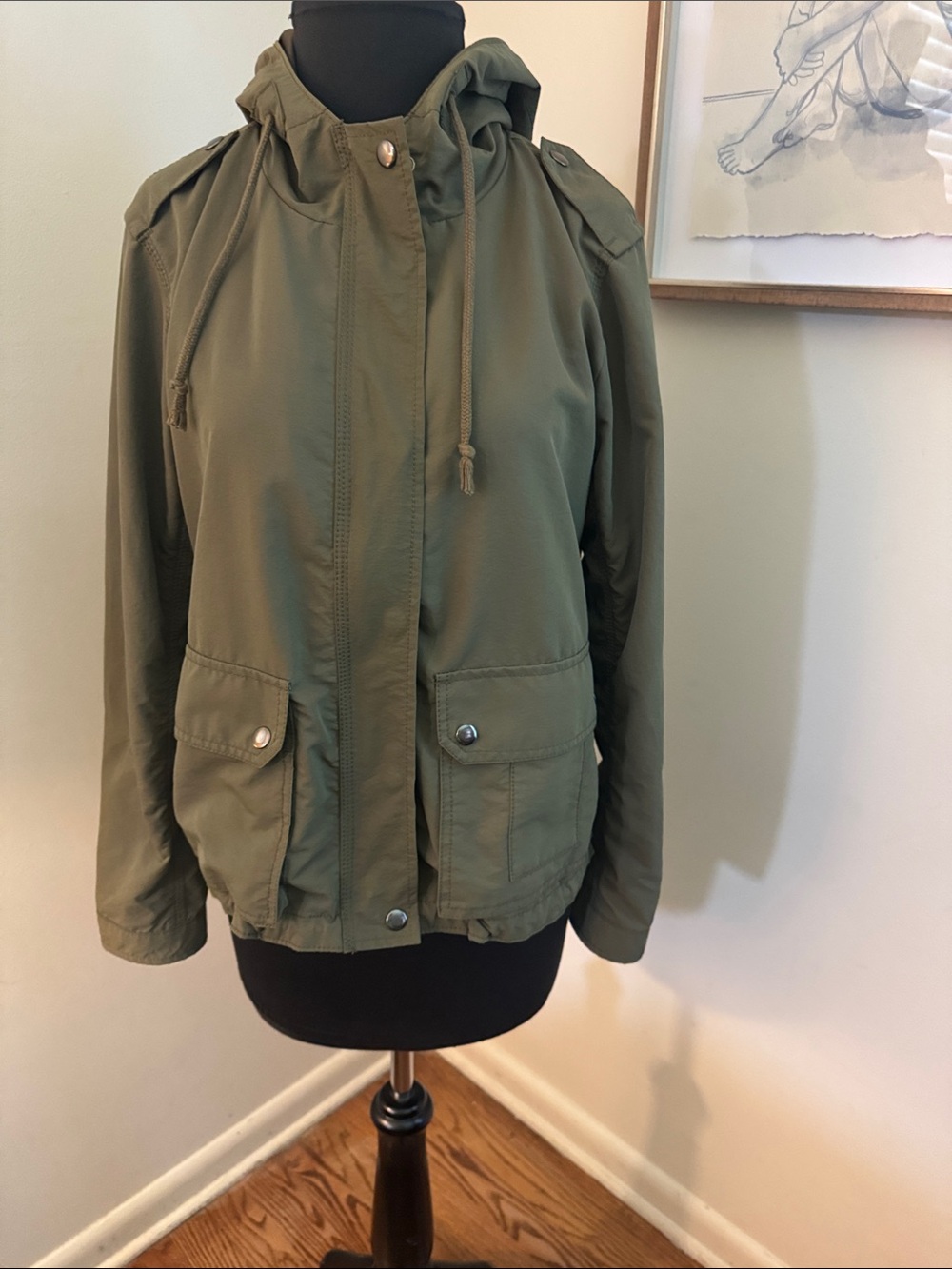GAP | Women's Olive Windbreaker Jacket with Hood-Size Small